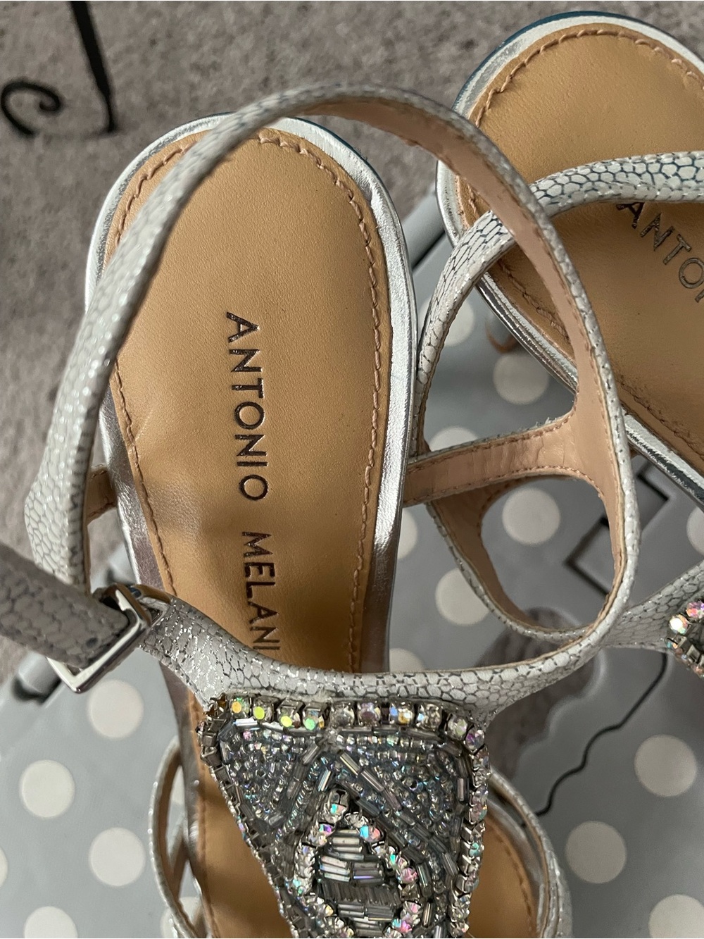 ANTONIO MELANI Silver Crystal-Embellished Women's Sandals